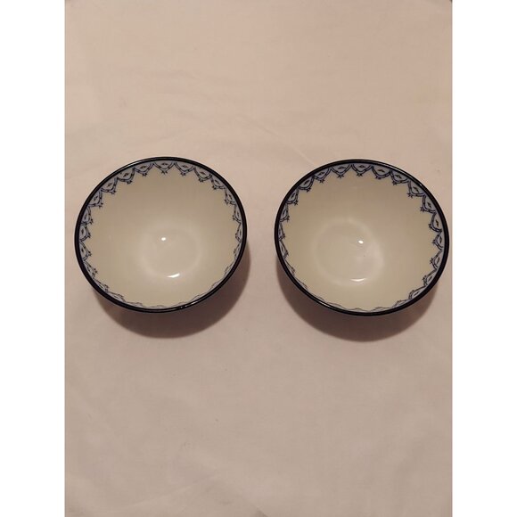 Japanese Rice Bowls Bonsai Boys Cobalt Blue On Bright White 4.75" x 2" Set Of 2 - Picture 2 of 6
